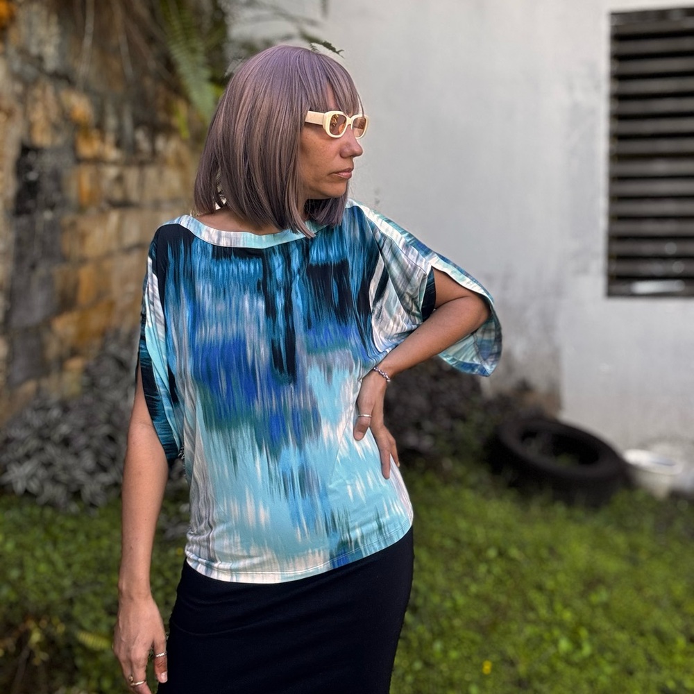 Vintage Calvin Klein Dolman Sleeve Multicolored￼ Paintbrush strokes Print Blouse